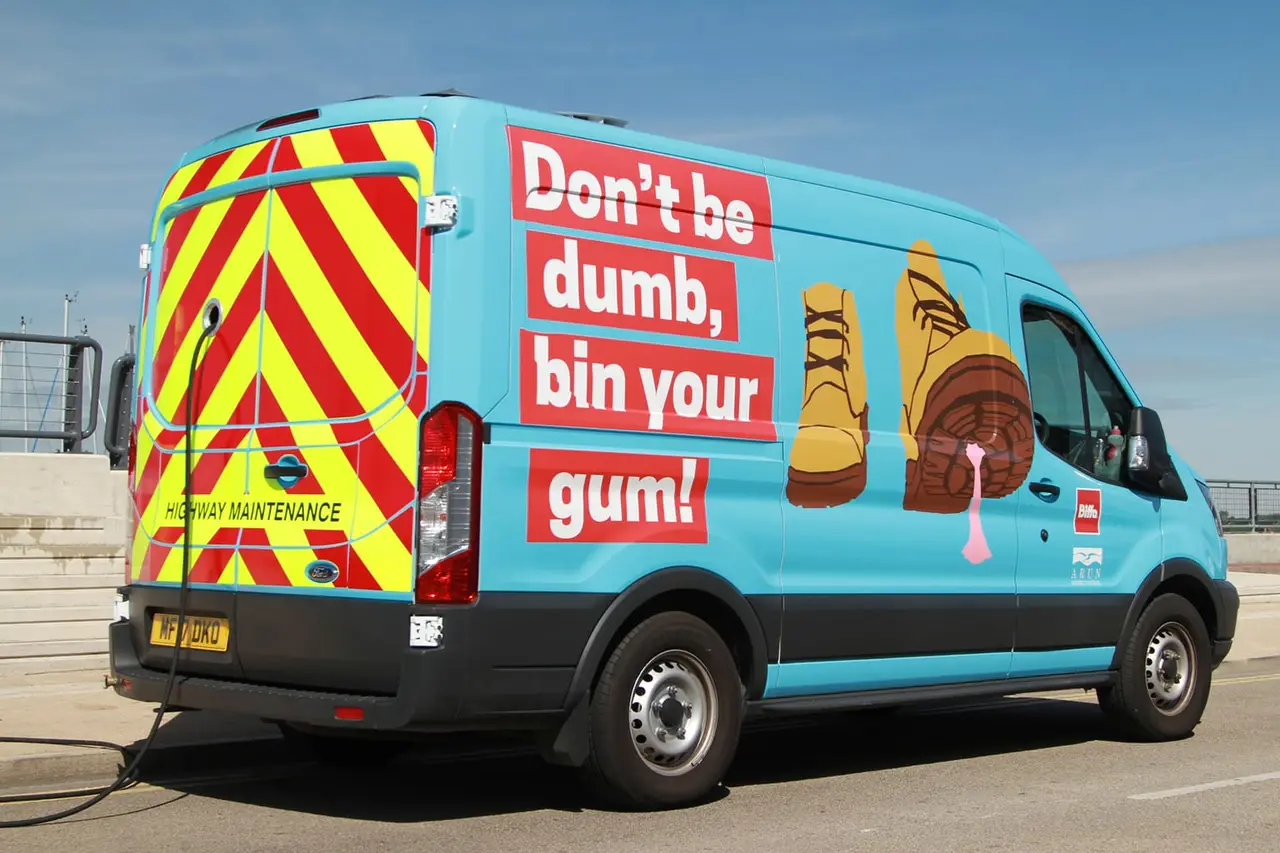 Don't be dumb, bin your gum campaign van, rear view