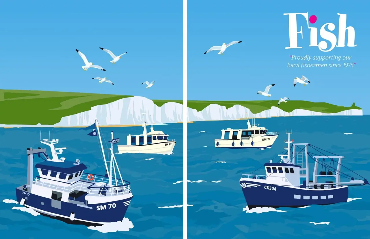 Brighton & Newhaven Fish Sales shop window illustration
